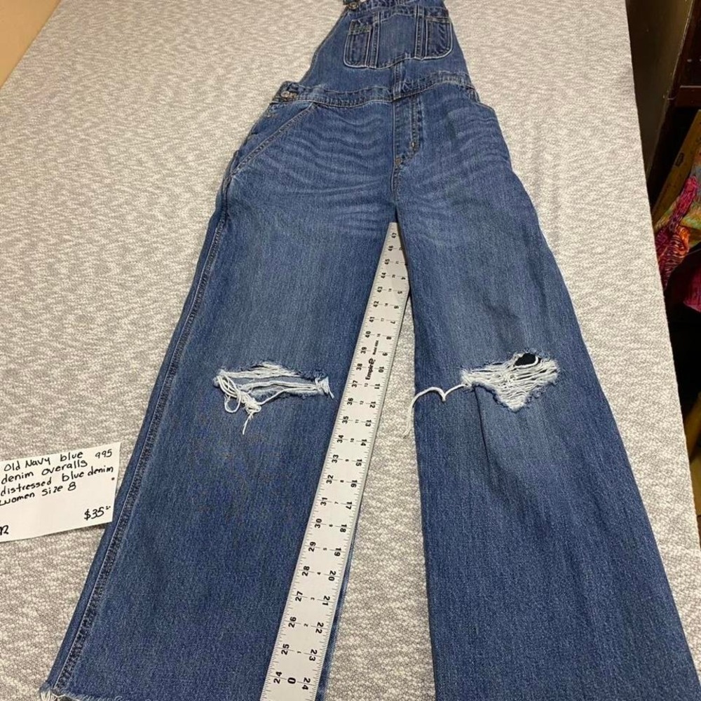 Old Navy blue denim denimoveralls with distressed look women Size 8. SKU995